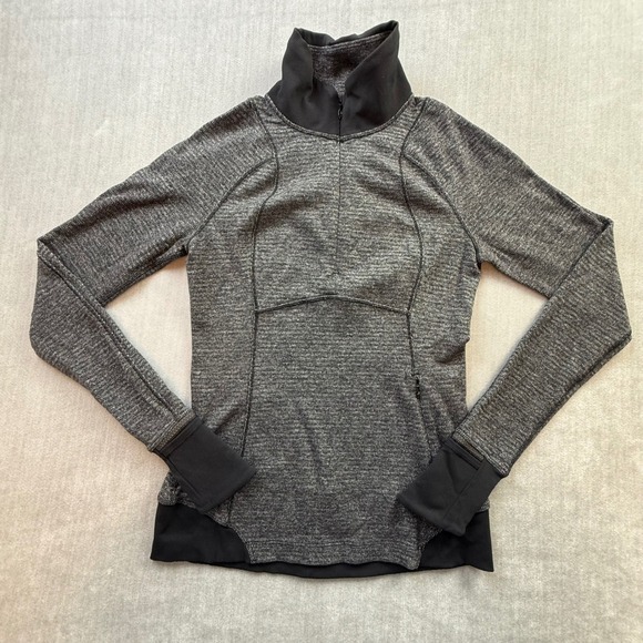 lululemon athletica Tops - Lululemon‎ Space Dye Quarter Zip Pullover Black White Thumbholes Size 4